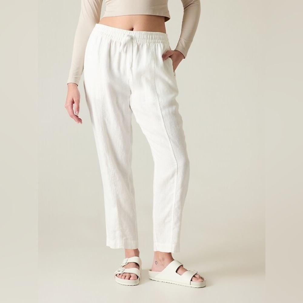 NWT Athleta Retreat Linen High Rise Pants White Tall Medium 851027